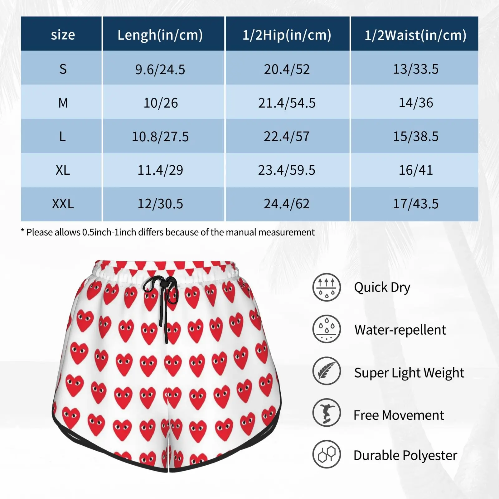

Play Swim Shorts Quick Dry Women Beach Short Heart Play Trendy