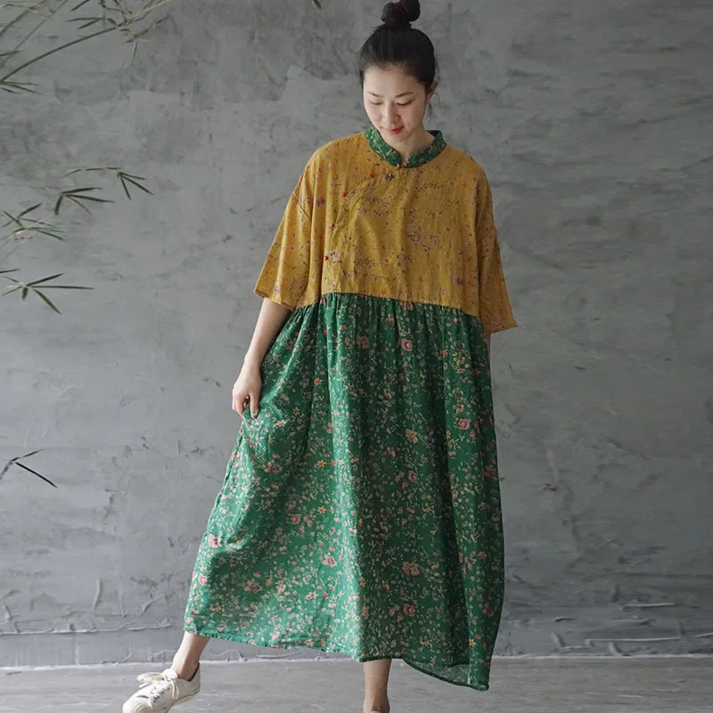 Женское свободное удобное платье Johnature Ретро на шнуровке в китайском стиле с