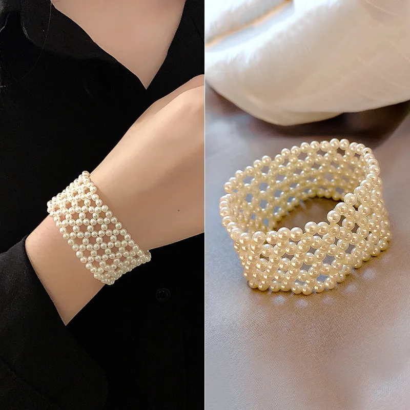 

Elegant Pearl Bracelet Simple Statement Pearl Beads Chain Cuff Charm Fashion Bracelet For Women