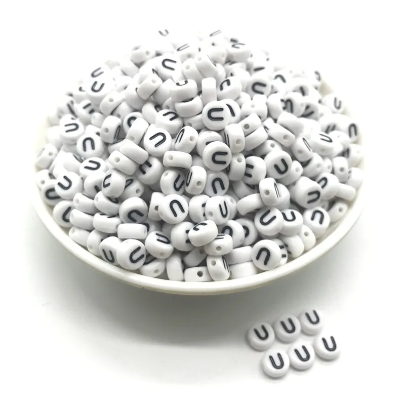 100pcs 4x7mm round letters 26 letters beads multi-color peach heart-shaped spacer beads For bracelet necklace jewelry making - Color: U