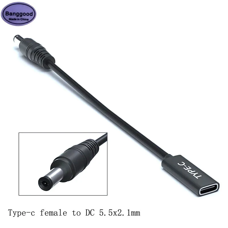 

Type-C Female to DC 5.5x2.1mm Male 19V-20V 90W with PD Chip Connector Cable for Laptop Power Supply Adapter Cable