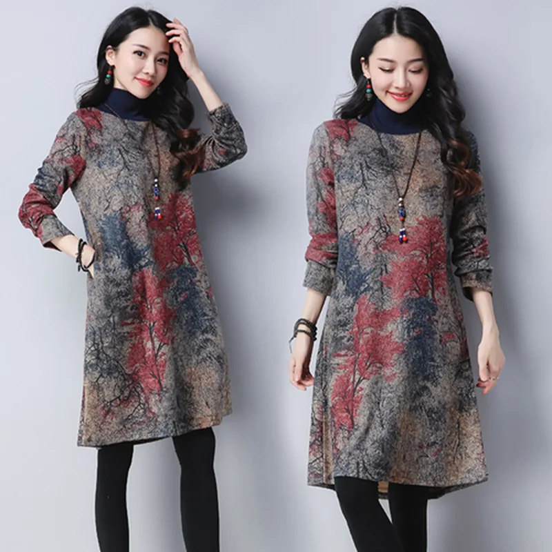 Женское платье рубашка с воротником под горло зимние винтажные платья большие