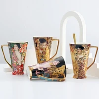 coffee mug gustav klimt bone china tea cups with spoon klimt mug large capacity ceramic drinkware home decoration accessories