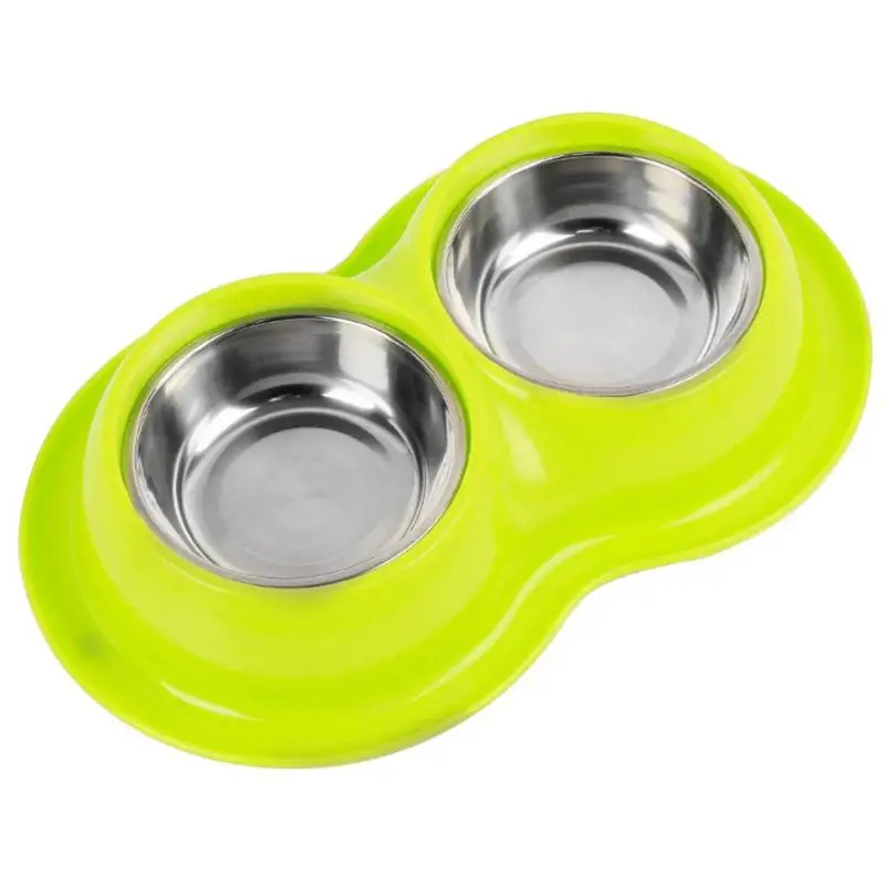 Зеленый Stainless Steel Non-Slip Double Dog Bowls Food Drinking Water Feeder Pets Supply Dog Pet Feeding Bowl Supplies - Цвет: Зеленый