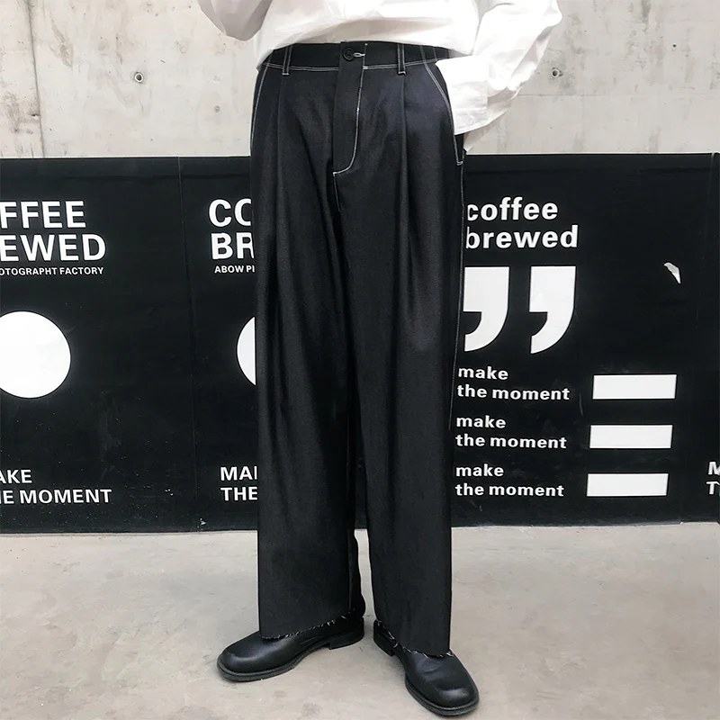 Мужские Винтажные Модные свободные повседневные черные широкие брюки мужские