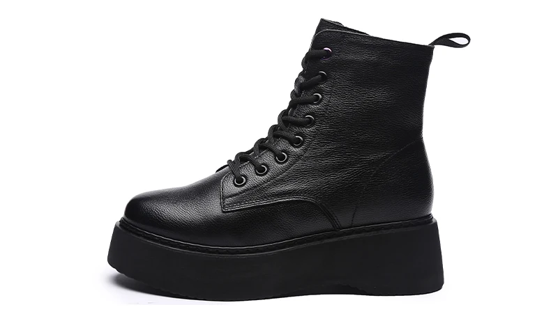 Women Boots Genuine Leather Ankle Boots flat Platform Boots Fashion zipper Thick bottom Black Ladies Shoes