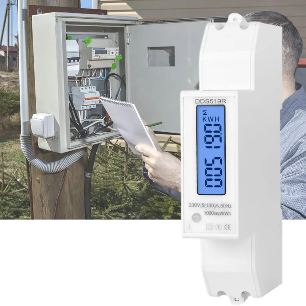 

Однофазный измеритель мощности DDS519R, высокоточный измеритель электроэнергии в пластиковом корпусе с ЖК-дисплеем и подсветкой, DIN-рейка, кВт...