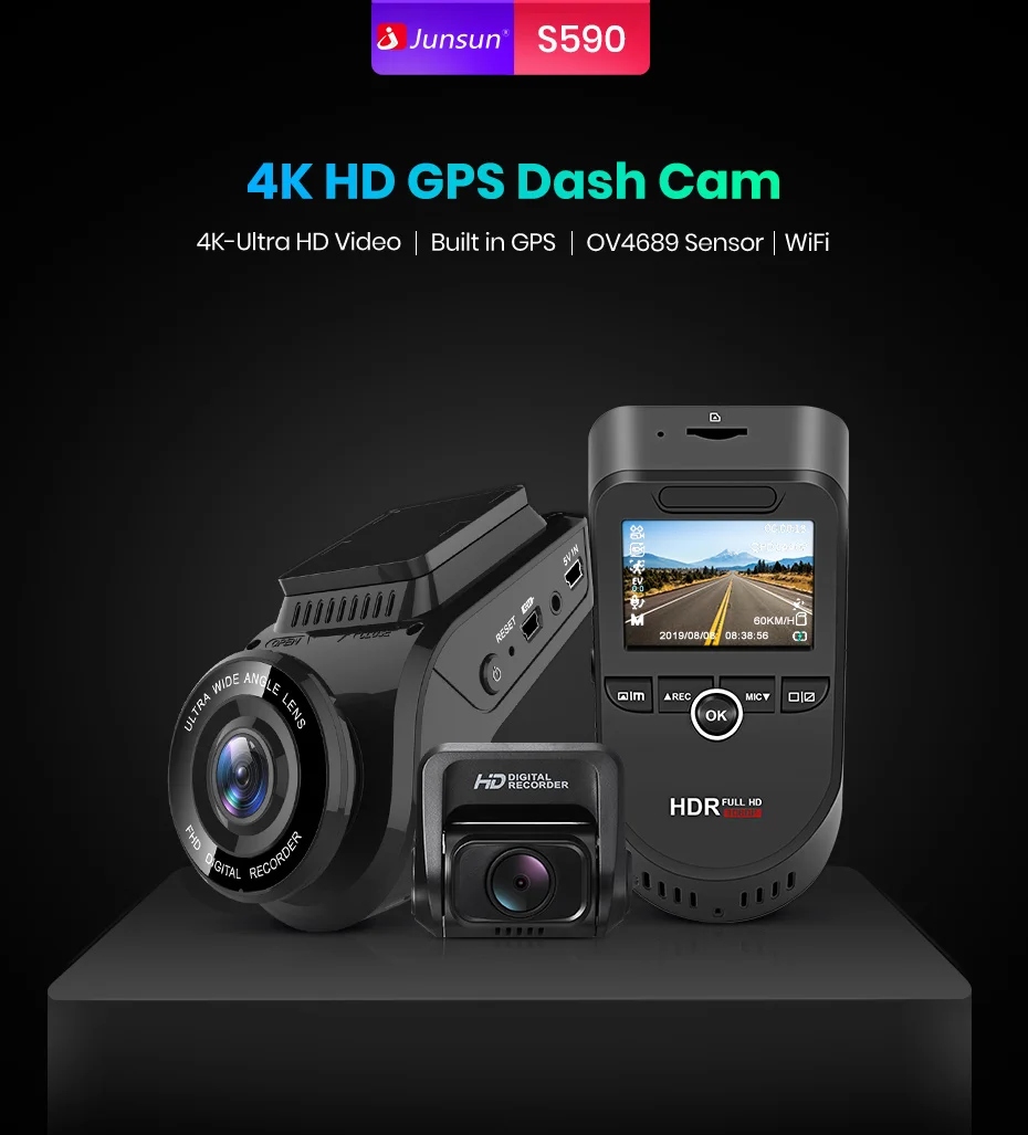 Junsun S590 WiFi 4K видеорегистраторы автомобильные Ultra HD 2160P 60fps gps ADAS авторегистратор камера рекордер sony 323 камера заднего вида 1080P ночное видение