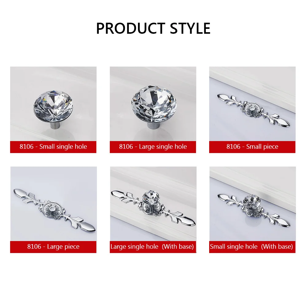 

ETUUD Hot Luxury Shoebox Cabinet Handles Diamond Crystal Handles Closet Door Drawer Knobs Wardrobe Pulls Pullers With Screws