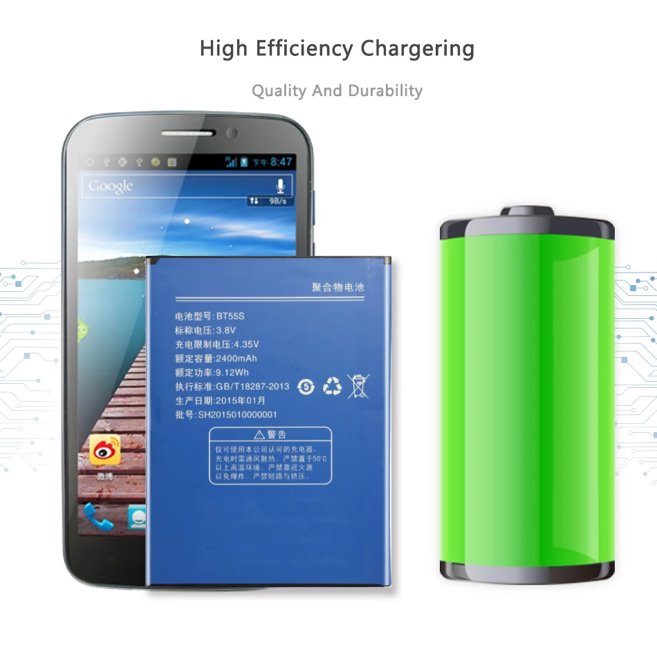 

BT55S Mobile Phone Battery For Zopo 9520 998 ZP998 ZP9520 2400mAh