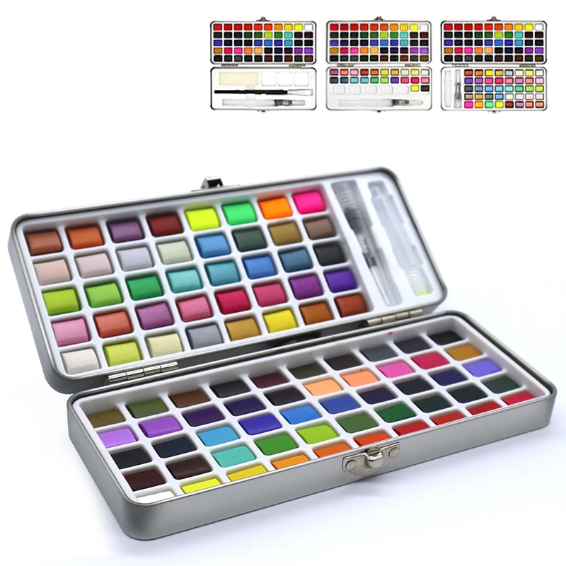 

50/72/90 Color Solid Watercolor Set Basic Neon Glitter Watercolor Paint for Drawing Art Paint Supplies Art Supplies