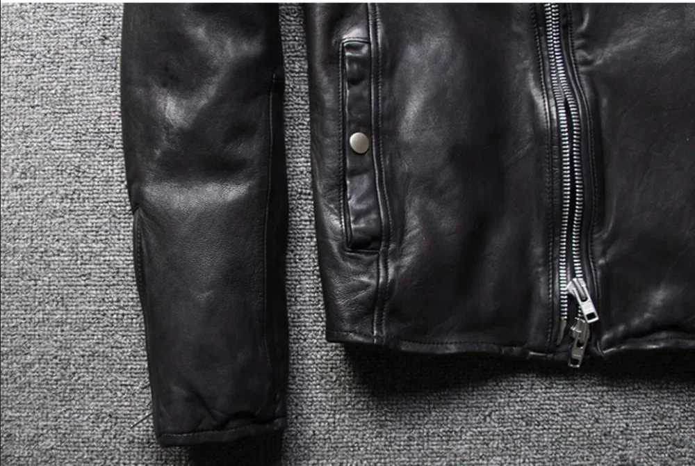 Мужская облегающая итальянская куртка 2020 из овечьей кожи с карманами