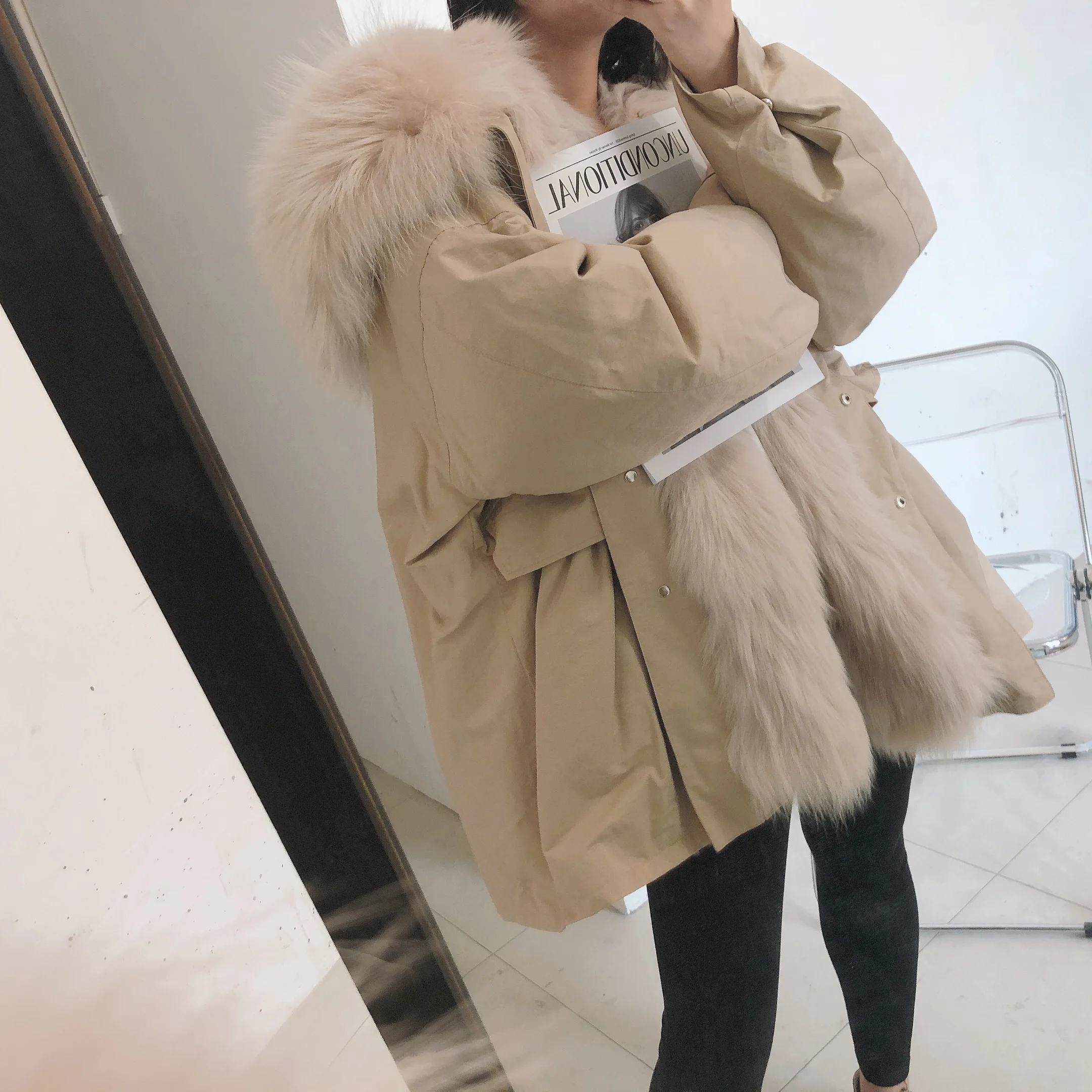 2021 Winter New Real Fox Fur Coats for Women Detachable Rex Rabbit Fur Liner Hooded Parka Female Waterproof Genuine Fur Jacket
