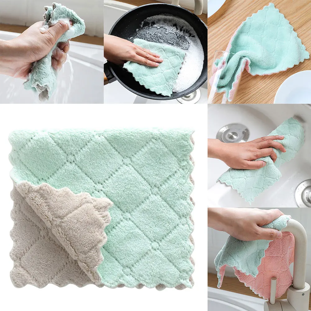 

1 Pieces Printed Absorbent Dishwashing Cloth Oil-free Cleaning Cloth and Wipeable Towel Thicken Kitchen Tablecloth Scouring Pad
