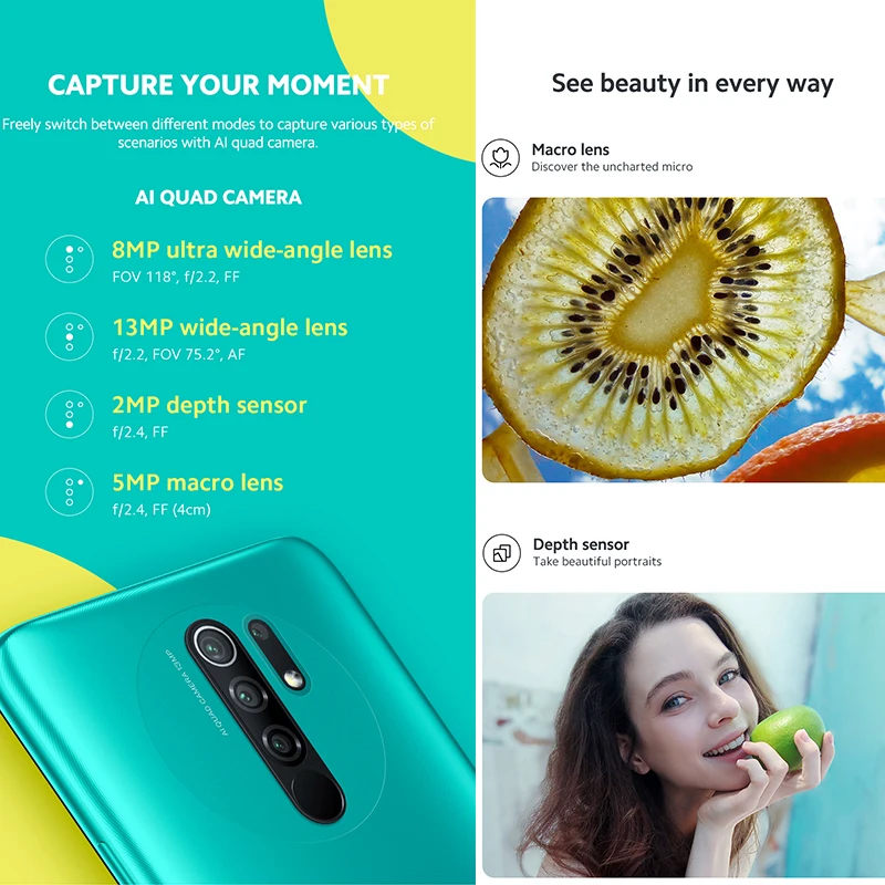 Глобальная версия Xiaomi Redmi 9 3 Гб оперативной памяти 32 встроенной смартфон 13MP AI quad
