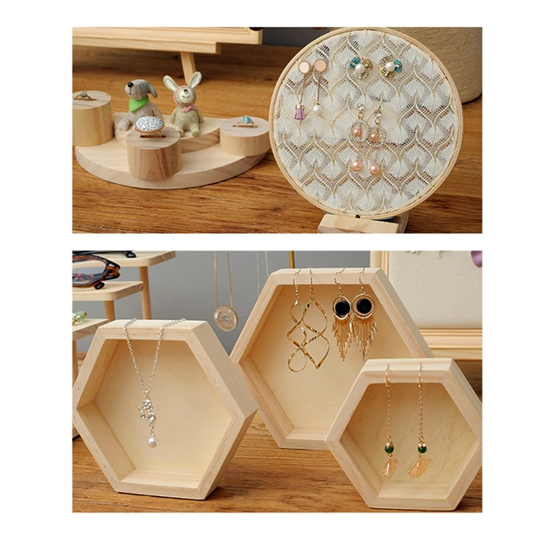 

13Pcs Solid Wood Earring Stand Jewelry Stand Storage Bracelet Necklace Stand Display Stand Shoot Display Props Set
