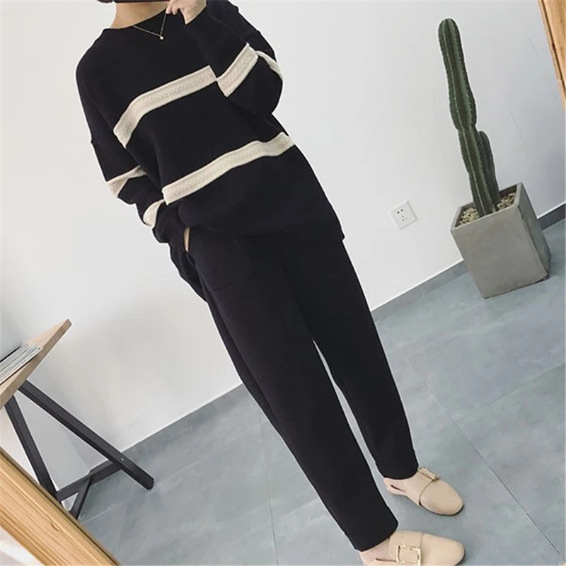 BGTEEVER Autumn Winter Thicken Pants Women Elastic Waist Pockets Woolen Female Pencil Pant Elegant Warm Trousers femme