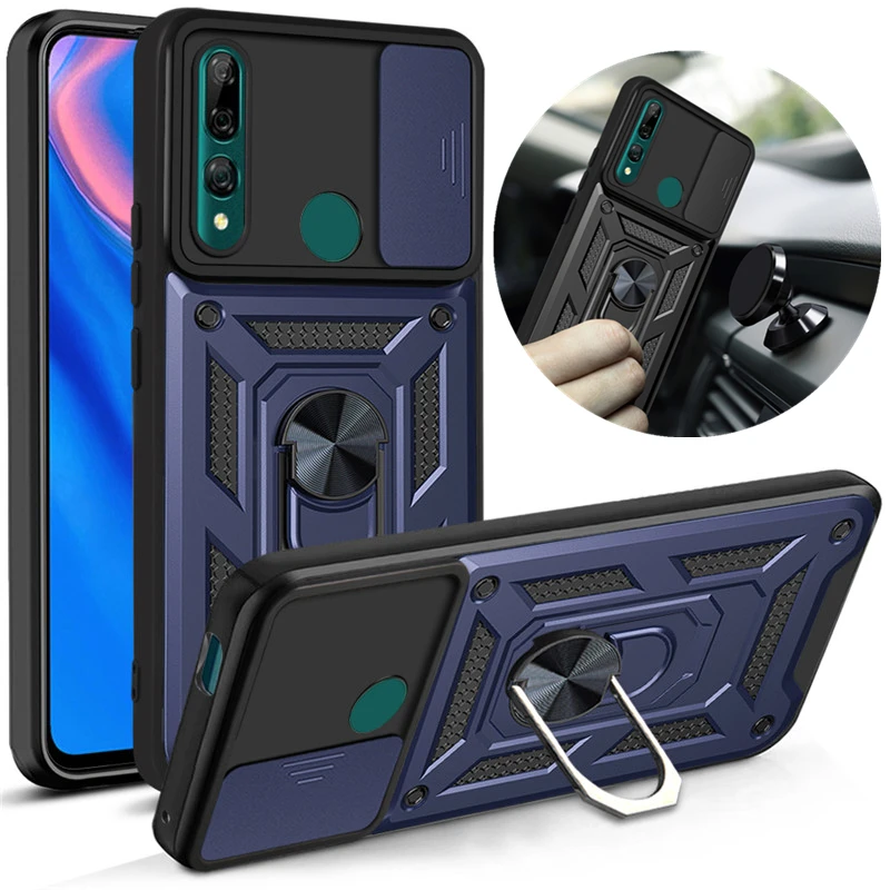 

For Huawei Y6 Y9 Prime 2019 Case Armor Shockproof Cover For NOVA 6 SE 7i Car Magnetic Ring Stand Push Pull Camera Protect Cases