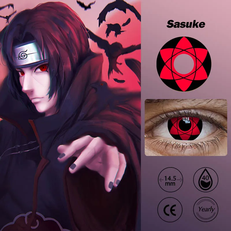 Red Sharingan Contact Lenses Colored Halloween Kakashi Itachi Sasuke Contacts Lens Anime Cosplay 2Pcs | Красота и здоровье