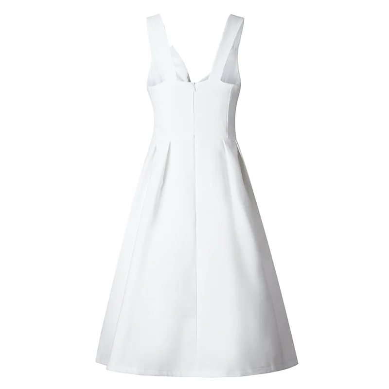 Элегантное белое платье с v образным вырезом и объемным бантом сексуальное