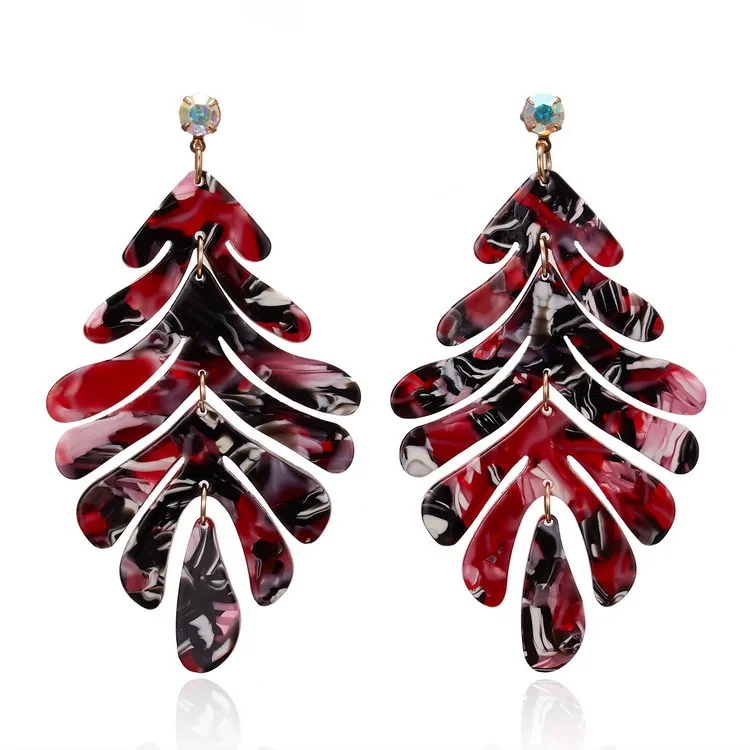 Женские акриловые серьги ZA длинные с подвесками в виде больших богемных листьев