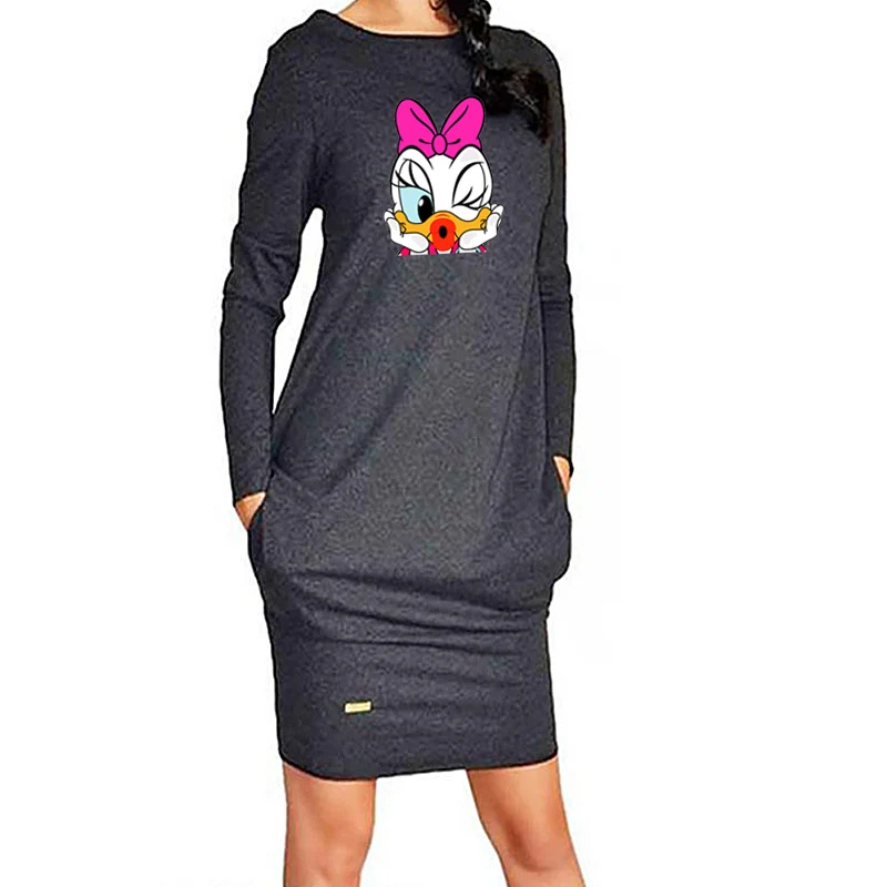 

Sexy Bodycon Dress Kawaii Disney Daisy Pocket Vestidos Vintage Casual Slim Autumn Spring Long Sleeve Dresses for Women Clothes
