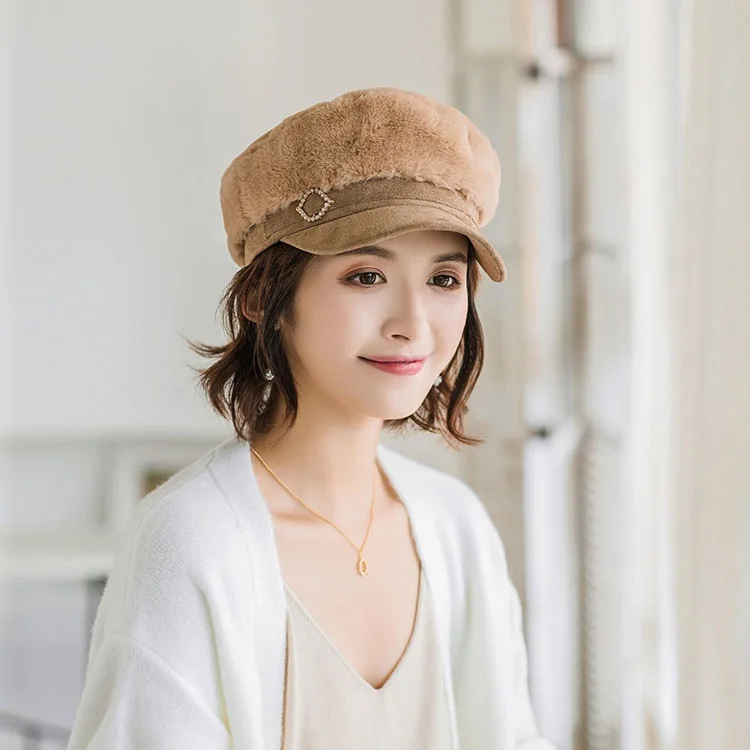 MAERSHEI/ Модные женские береты gorras, женская шапка в стиле милитари с кроличьим мехом, утолщенная теплая плоская кепка, восьмиугольные шапочки Newsboy