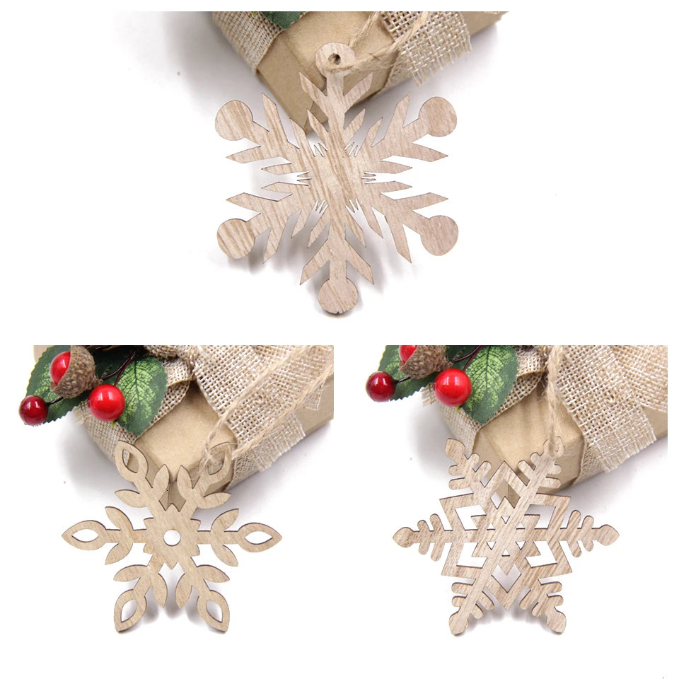 6pcs-Mix C 6 шт./партия, разноцветные Рождественские снежинки, деревянные подвески, украшения, деревянные ремесла, подвесные подарки, рождественские елки, украшения - Цвет: 6pcs-Mix C