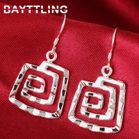bayttling new 36mm silver color exquisite square thread drop earrings for woman fashion glamour earrings jewelry gift