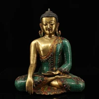 13tibet buddhism old bronze outline in gold painted gem shakyamuni buddha sitting buddha ancestor of ten thousand buddhas