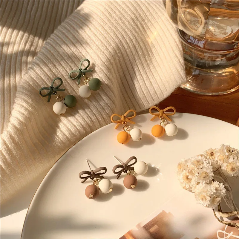 

Green Yellow Color Bowknot Dangle Earrings for Girl Korean Sweet Women Fashion Jewelry Trendy Earrings