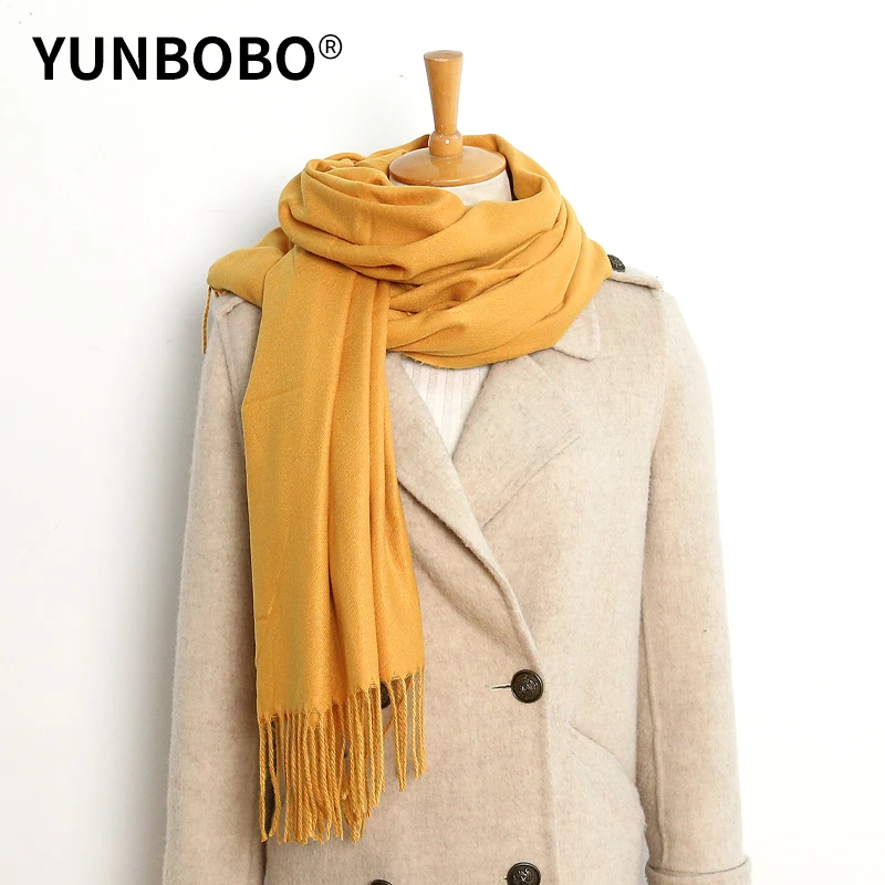 Женские однотонные кашемировые шарфы с кисточкой леди зимний толстый теплый