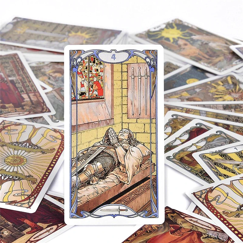 

Golden Art Nouveau Tarot Cards English PDF Guidbook Deck Party Playing games Fate Divination Everyday Witch Cards Board Games