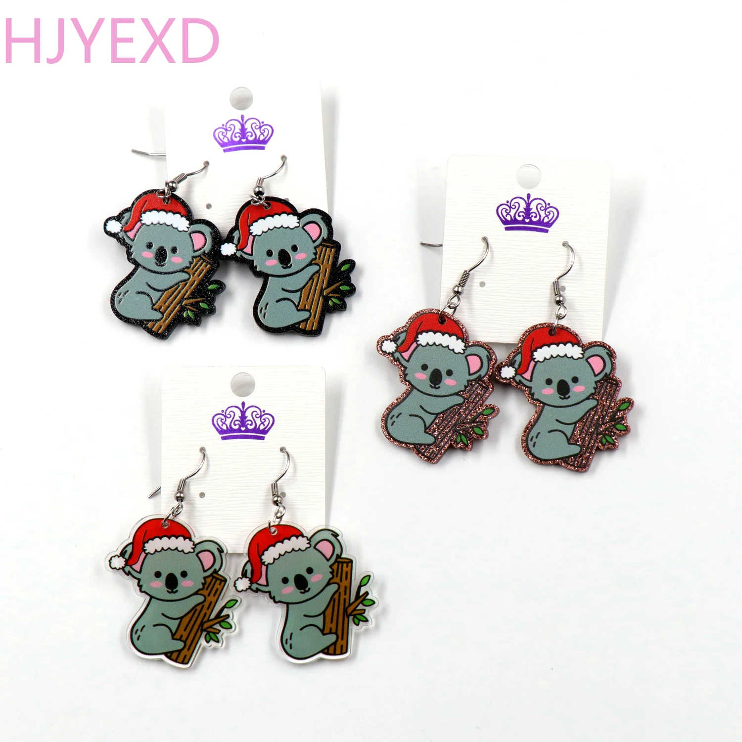 1 пара, серьги в виде Санты, шапки, коалы, рождественские праздничные эффектные висячие серьги, блестящие акриловые серьги
