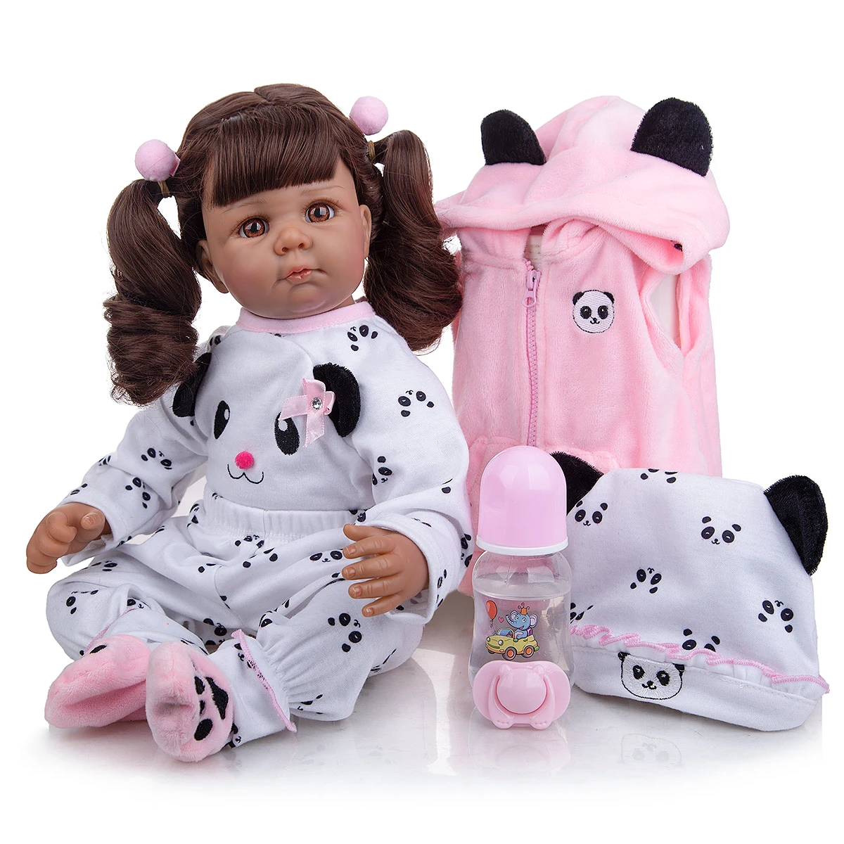 

20 inch Black Reborn Baby Doll KEIUMI Cloth Body Stuffed Realistic Panda Toddler Doll For Children Birthday Christmas Gifts