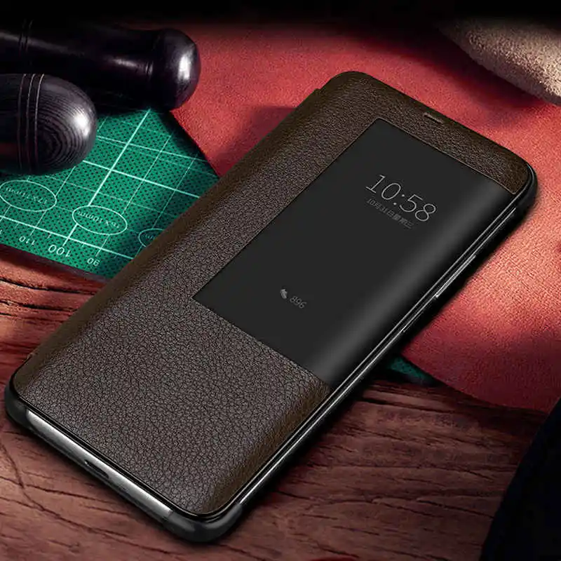 

Genuine Leather Case For Huawei Mate 20 Pro Case Intelligent Wakeup Cover Window View Coque For Huawei Mate 20 Case Fundas