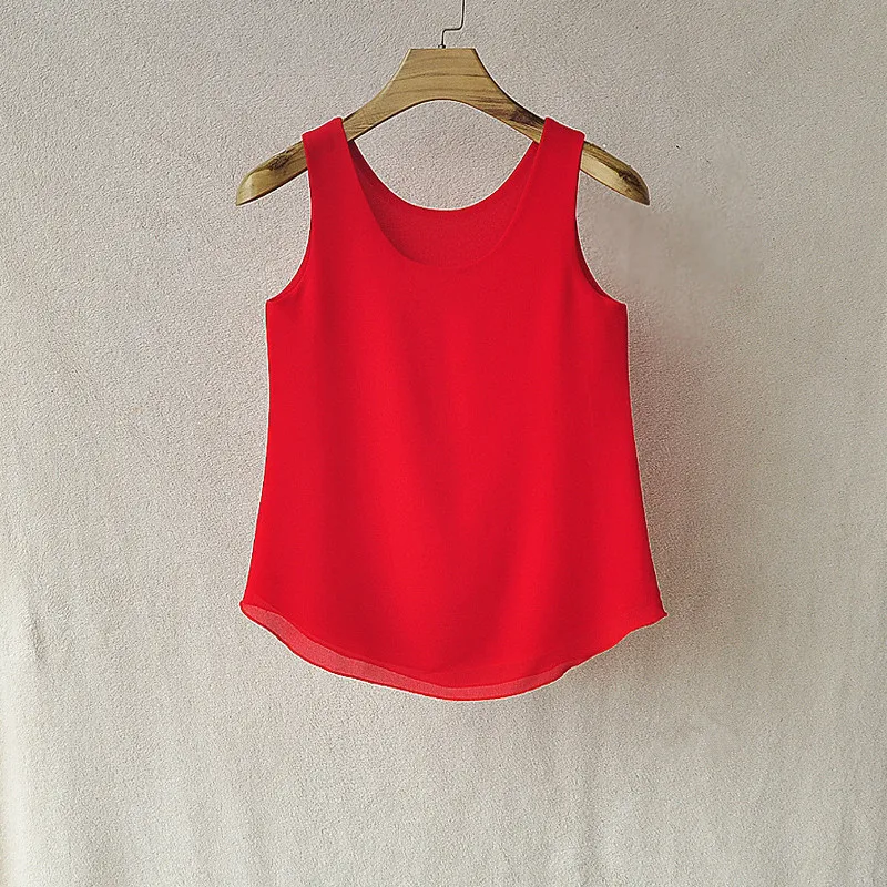 Женская шифоновая блузка без рукавов однотонная Свободная рубашка ярких цветов