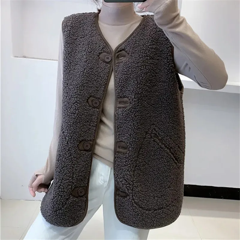Женский однотонный жилет из овечьей шерсти без рукавов с V-образным вырезом |