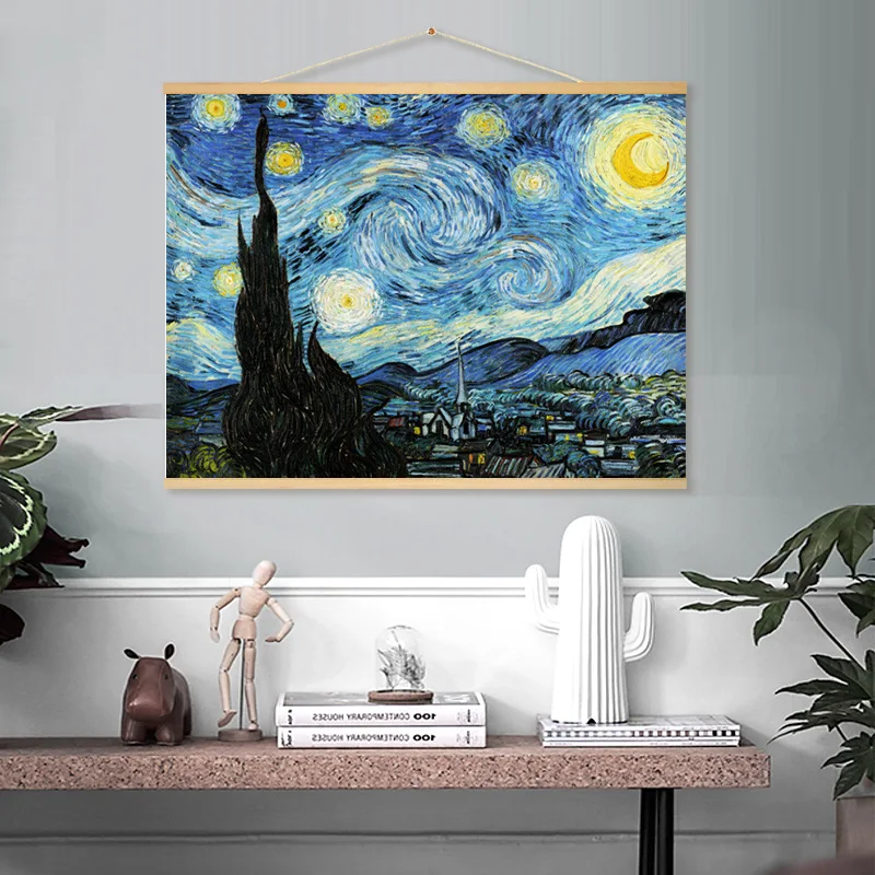 

Famous Van Gogh Cafe Terrace Starry Sky Scroll Painting Custom Canvas Posters and Prints Wall Art Picture Living Room Home Decor
