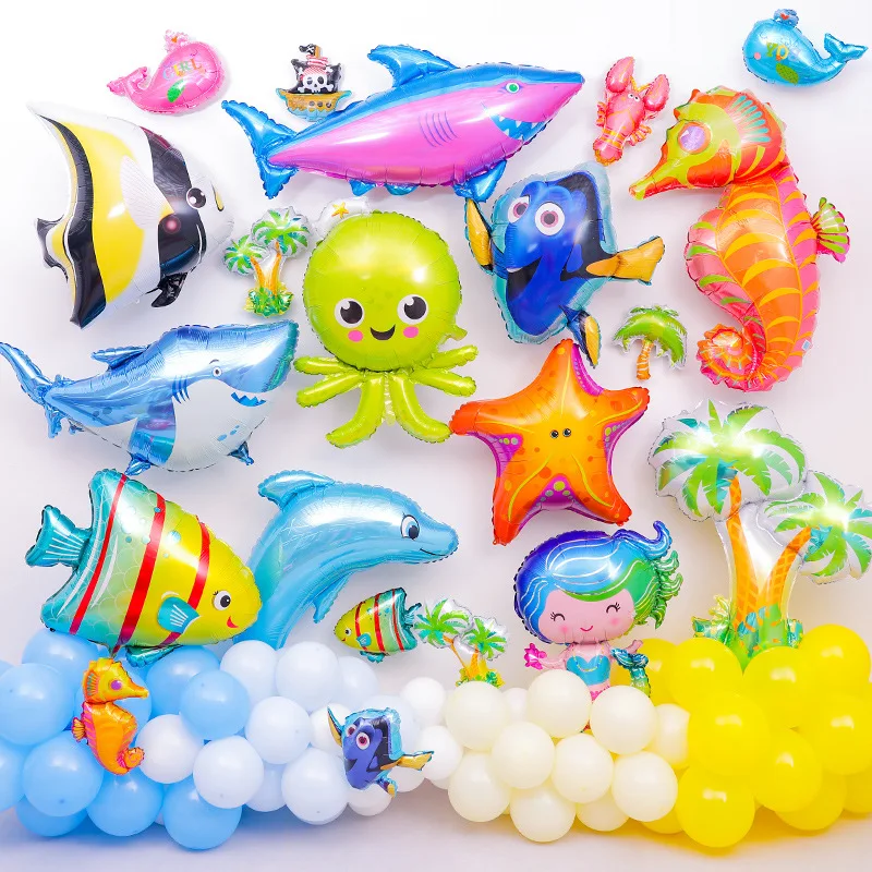 

Children's birthday holiday party decoration Marine animals, 32 inch cartoon aluminium film balloon crawfish shark balloon