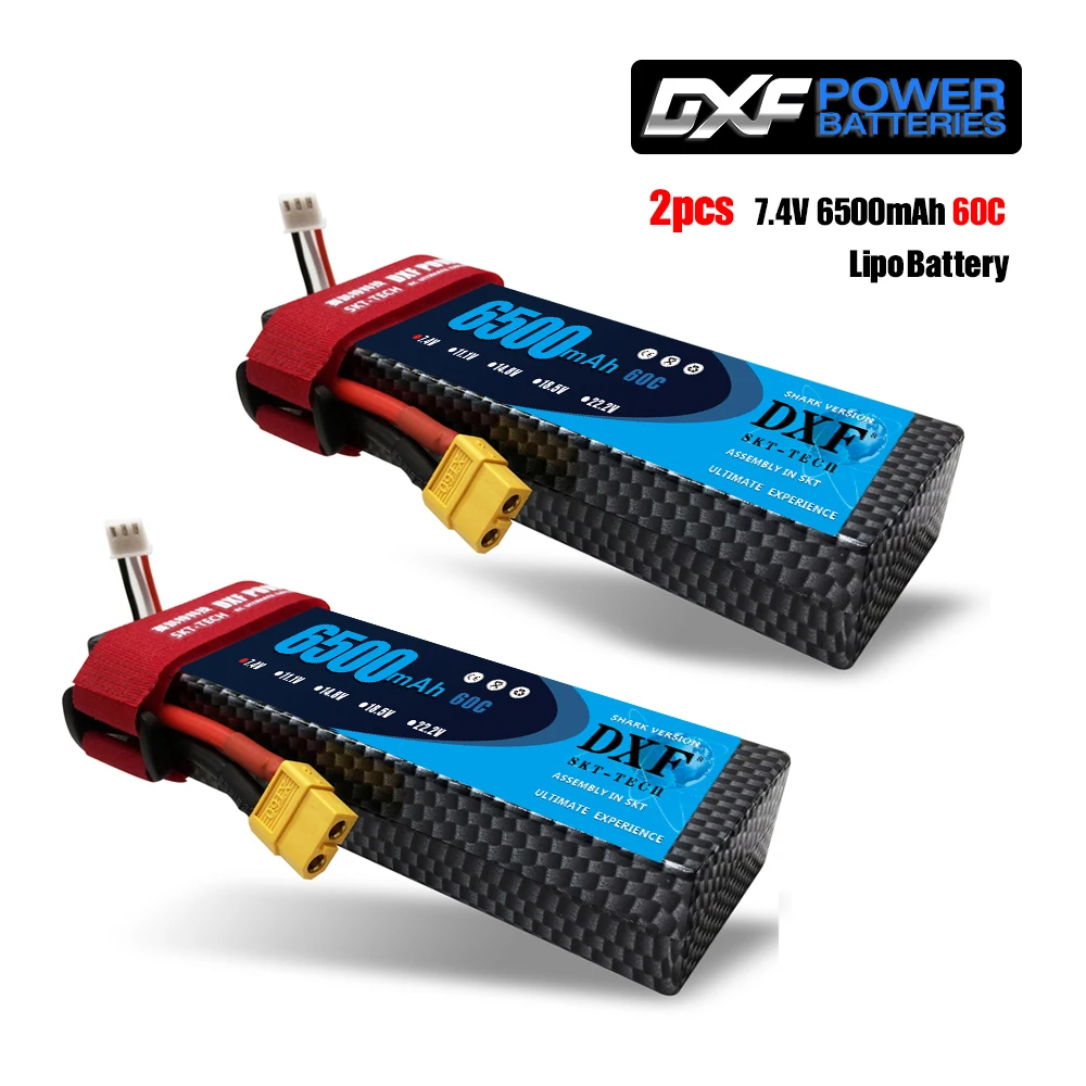 2 шт. DXF 7,4 В 3300 мАч 5200 мАч 6500 мАч Lipo аккумулятор жесткий чехол 2S 50C 60C 80C 1/10 1/8 весы для TRX Slash 4x4 RC автомобилей Жесткий Чехол