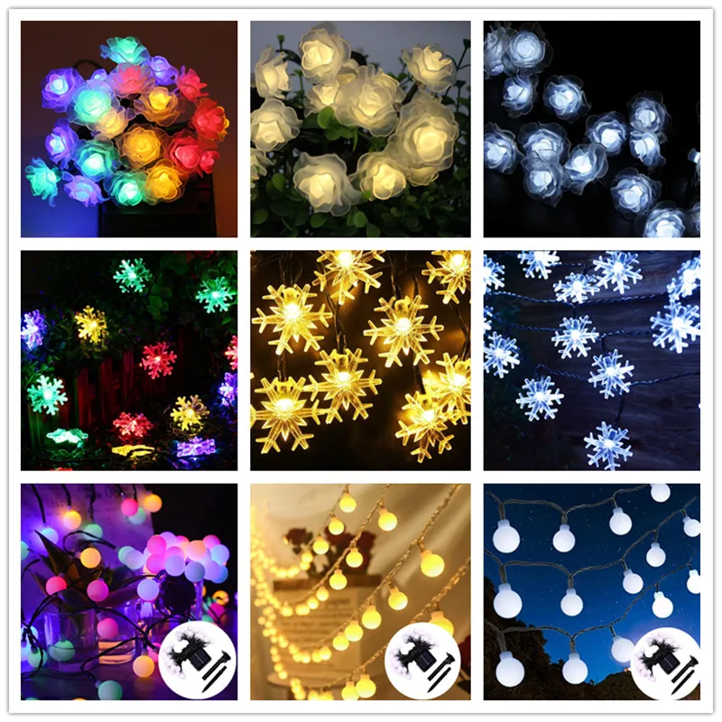 

Outdoor solar lights 5m 7m 12m Snowflake Flower Solar Lamp Power LED String Fairy Lights Garden Christmas Decor for Outdoor