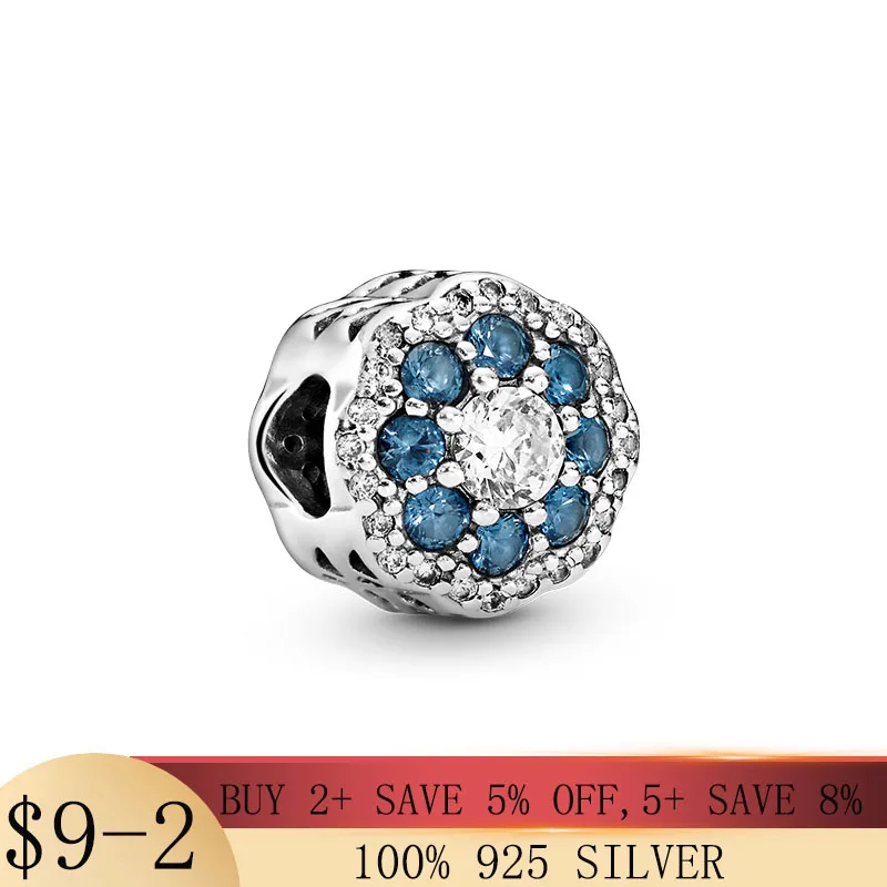 

2021 New 925 Sterling Silver Blue Clear CZ Flower Charm Snowflake Beads fit Original Pandora Bracelet DIY Silver 925 Jewelry