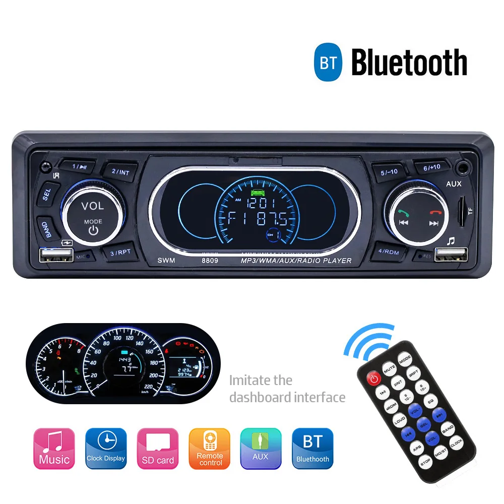 1-Din In-Dash Bluetooth Car MP3 Player Audio Double Usb TF AUX FM Receiver LCD MP3 Auto Music Player Remote Control SWM-8809