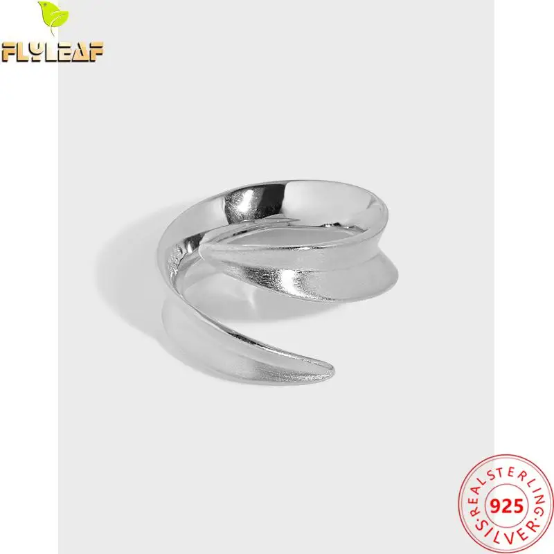 

925 Sterling Silver Leaf Shape Open Rings For Women Light Luxury Style 18k Gold Female Fine Jewelry