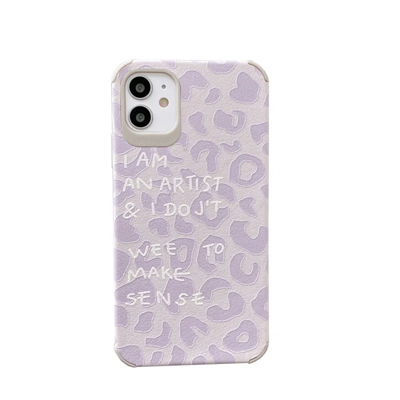 

Purple English leopard print mobile phone case for iPhone11 12Pro Max mini X XR XSMax 8 7PluS anti-fall protective back cover