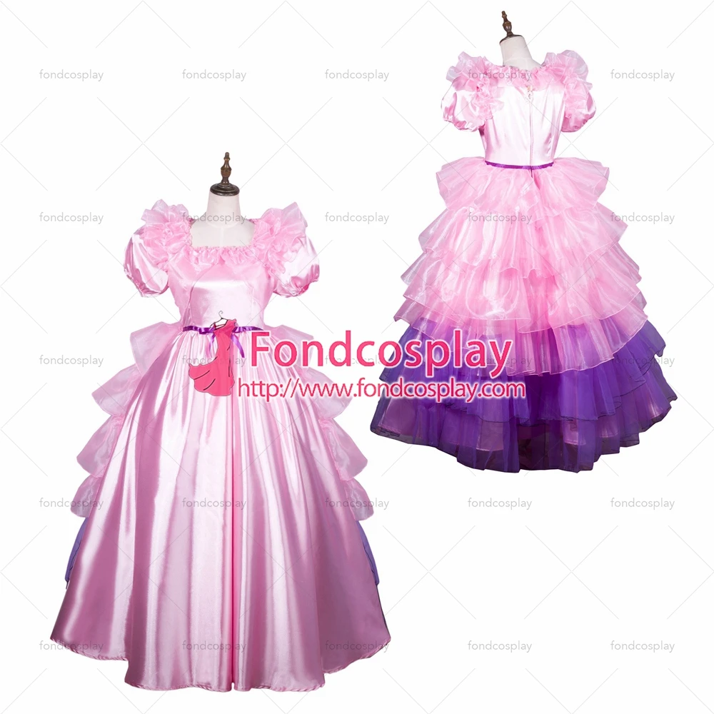 

fondcosplay adult sexy cross dressing sissy maid long baby pink satin organza dress lockable Uniform costume Tailor-made[G3802]