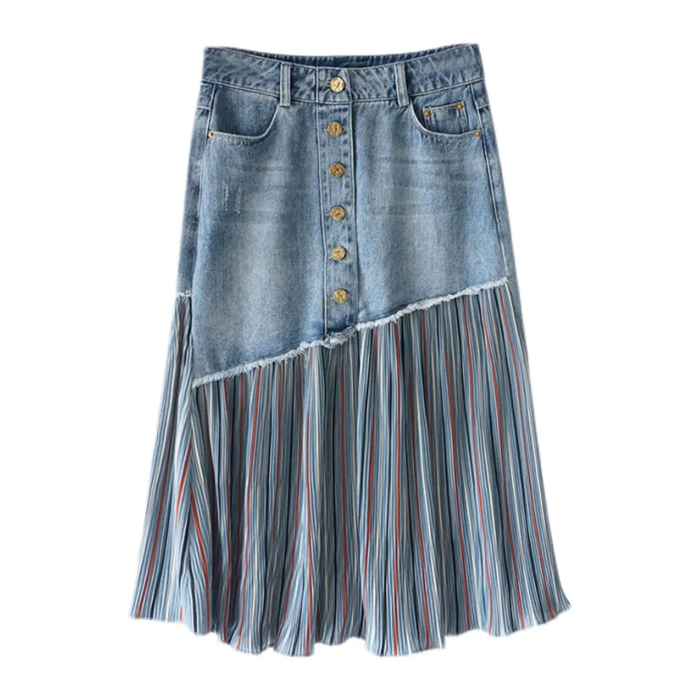 

Skirt Doresuwe Mimore Length Skirt Button A-line Ladies Fashion High Waist OL Commuter Skirt ,Patchwork Button 2021 New Style