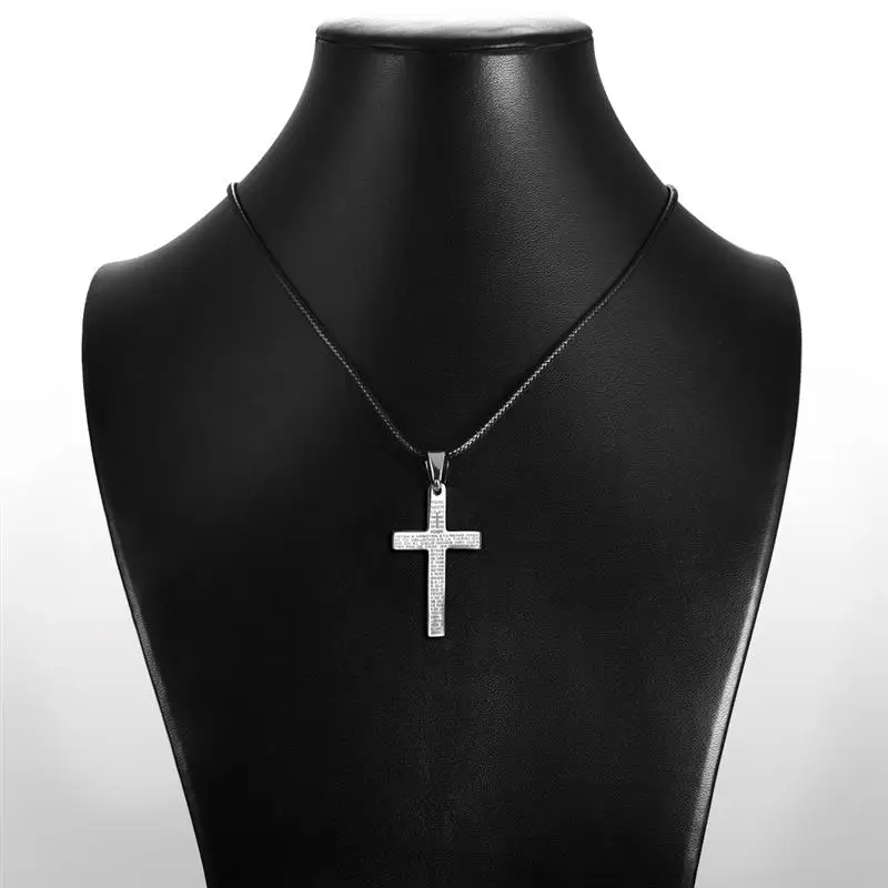 Классический крест черный серебристый цвет подвеска синего цвета кожаная