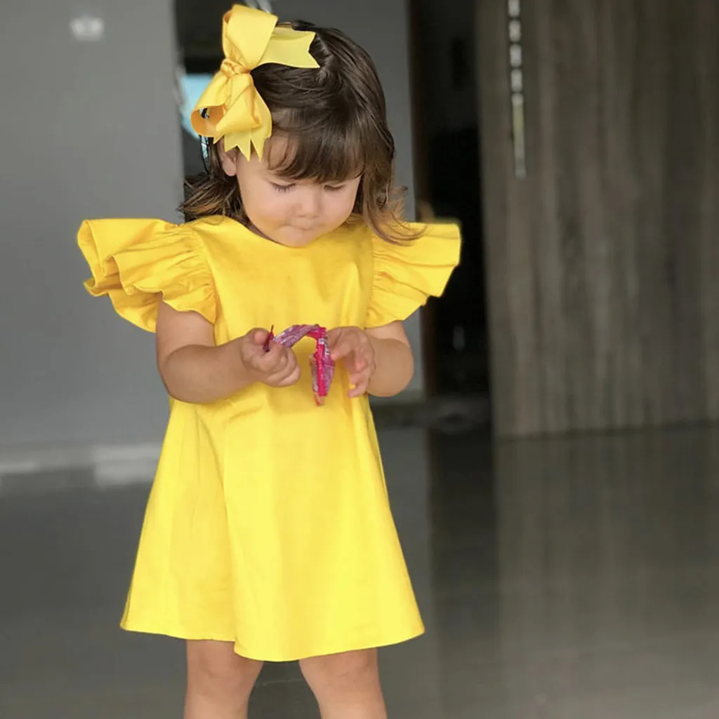 Summer Infant Baby Girls Fly Sleeve Solid Bow Dress Clothes Dresses Kids For Clothing Girl Costume | Детская одежда и обувь